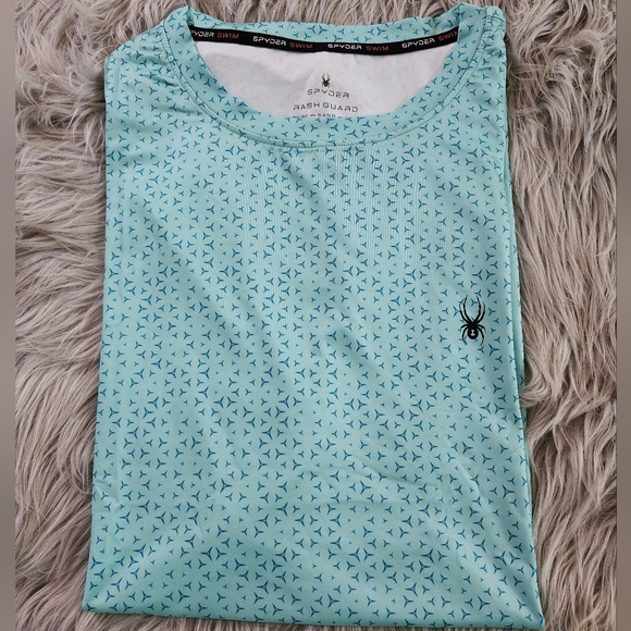 SPYDER Men's Printed Quick Dry Short Sleeve Rash Guard Vintage Green T-Shirt - Picture 3 of 4